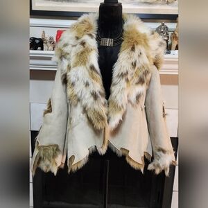 Donna Salyer’s Fabulous Faux Leopard Fur Trimmed Suede Coat